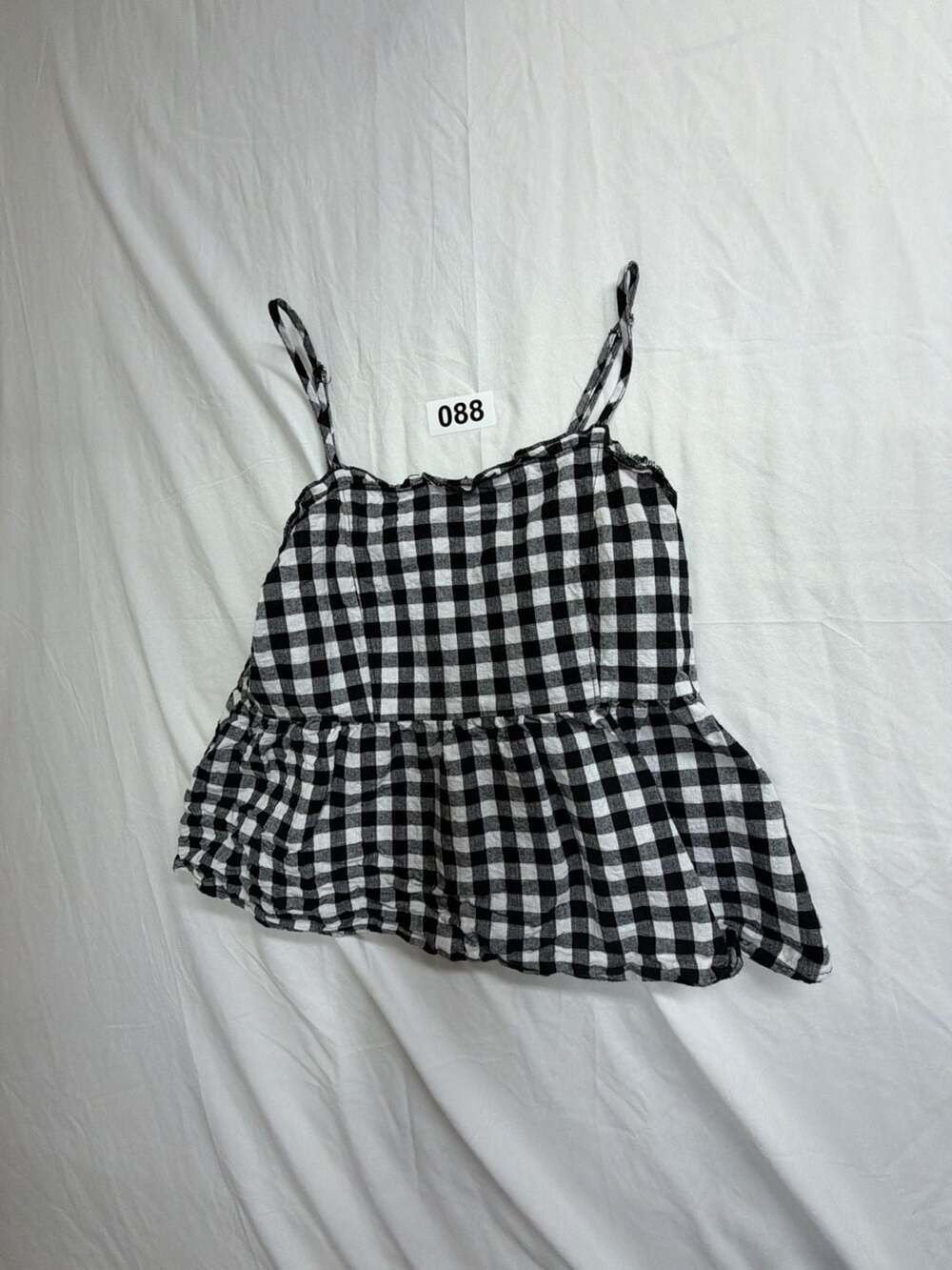 Love On A Hanger Black and White Gingham Peplum Spaghetti Strap Tank Top